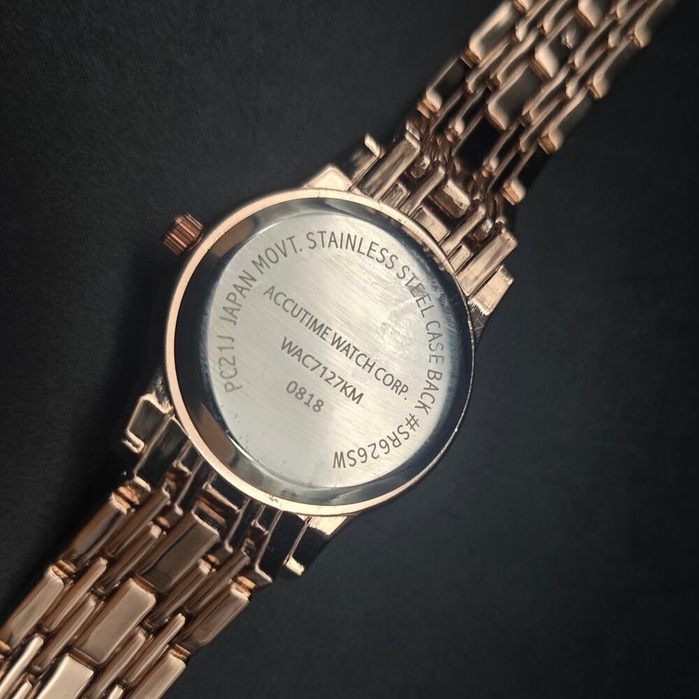 Women's Accutime Rose Gold Tone Quartz Watch‎ Rhinestone Flowers WORKS - Picture 5 of 9
